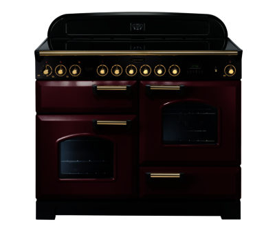 RANGEMASTER  Classic Deluxe 110 Electric Ceramic Range Cooker - Cranberry & Brass